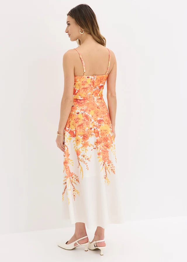 Rochie cu bretele, culoare: alb-oranj floral