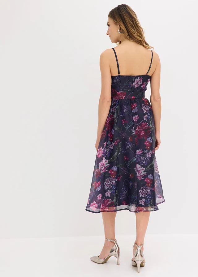 Rochie midi din tul delicat cu cordon • alb-pink floral • magazin bonprix