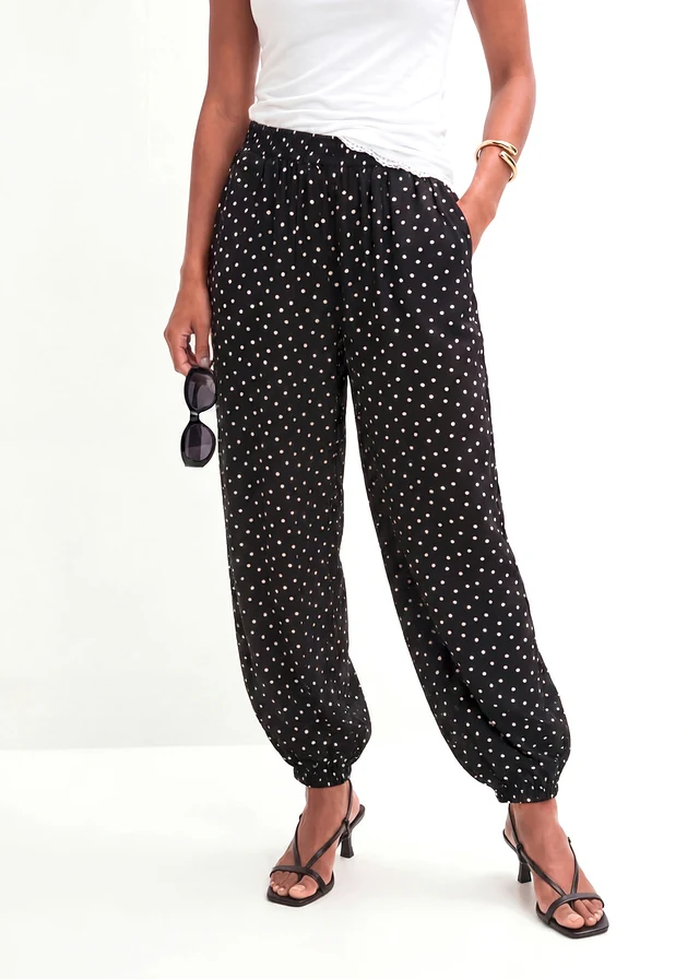 Ballonbroek van soepele viscose • zwart-wit gestippeld • product-page.page-title-suffix