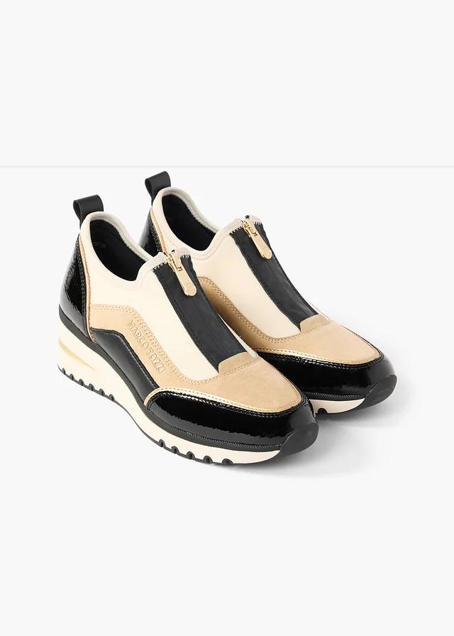 Sneakers van Marco Tozzi met ritssluiting • zwart - beige • bonprix online shop