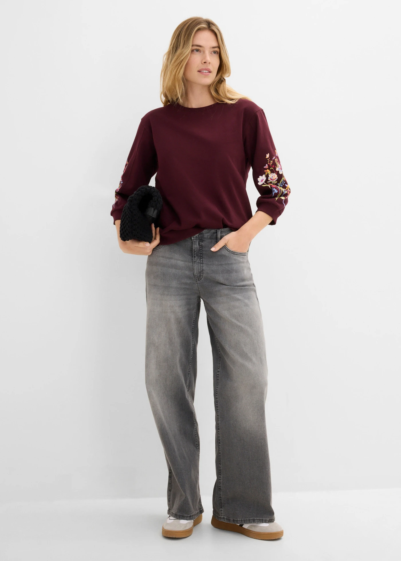 Sweater van puur katoen • wijnrood • bonprix online shop