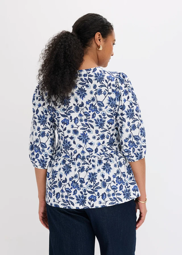 T-shirt tunique, Couleur: écru/bleu floral