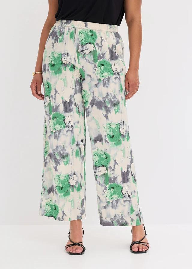 Pantalon large en satin, Couleur: vert aventurine imprimé
