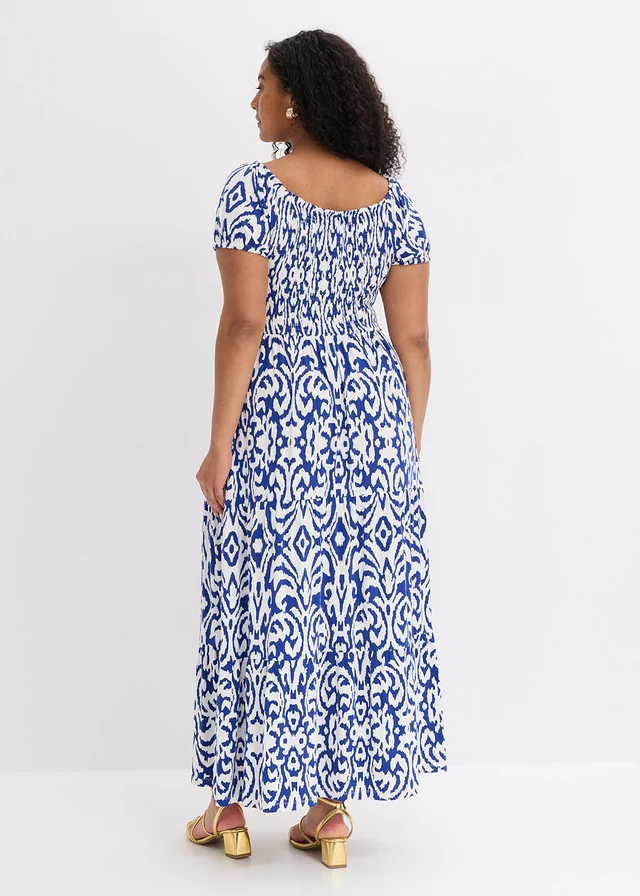 Gedessineerde maxi jurk van een viscose mix, Kleur: kobaltblauw/wolwit 961647