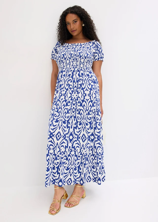 Gedessineerde maxi jurk van een viscose mix, Kleur: kobaltblauw/wolwit 961647
