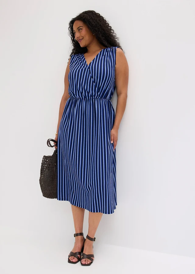 Robe en jersey crêpe texturé, Couleur: bleu rayé