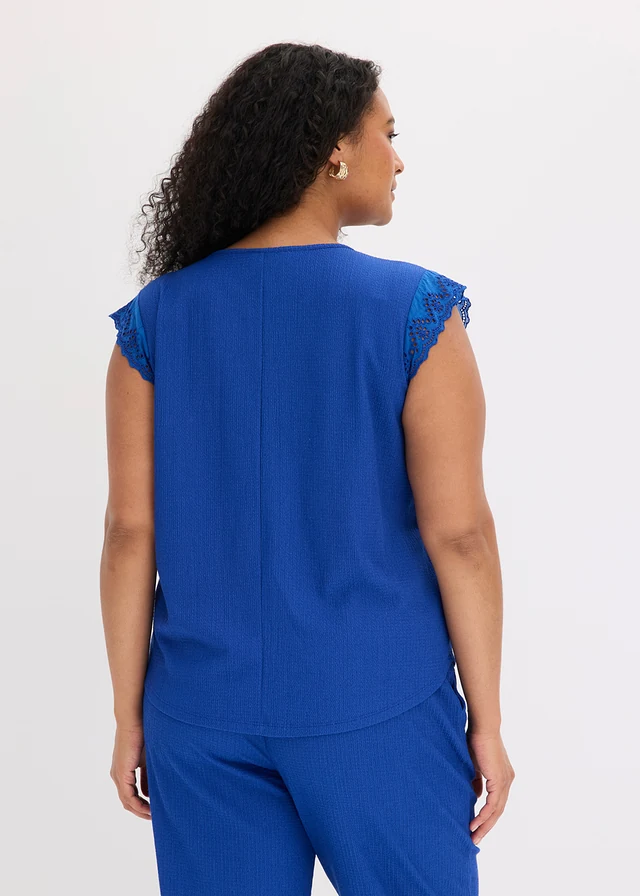 Mouwloos shirt van gestructureerde crêpe, Kleur: kobaltblauw