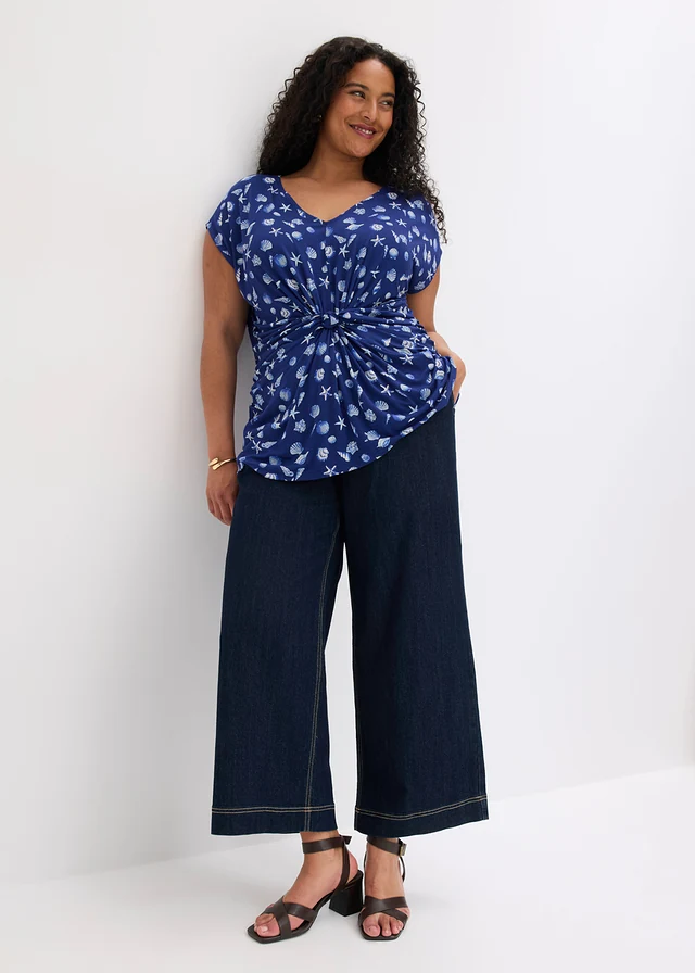 Shirt van zachte viscose, Kleur: kobaltblauw-wolwit met print
