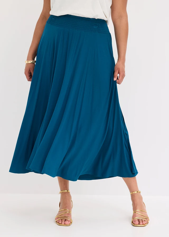 Jupe fluide en jersey viscose, Couleur: pétrole