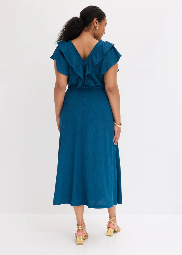 Maxi jurk met volant, Kleur: blauwpetrol