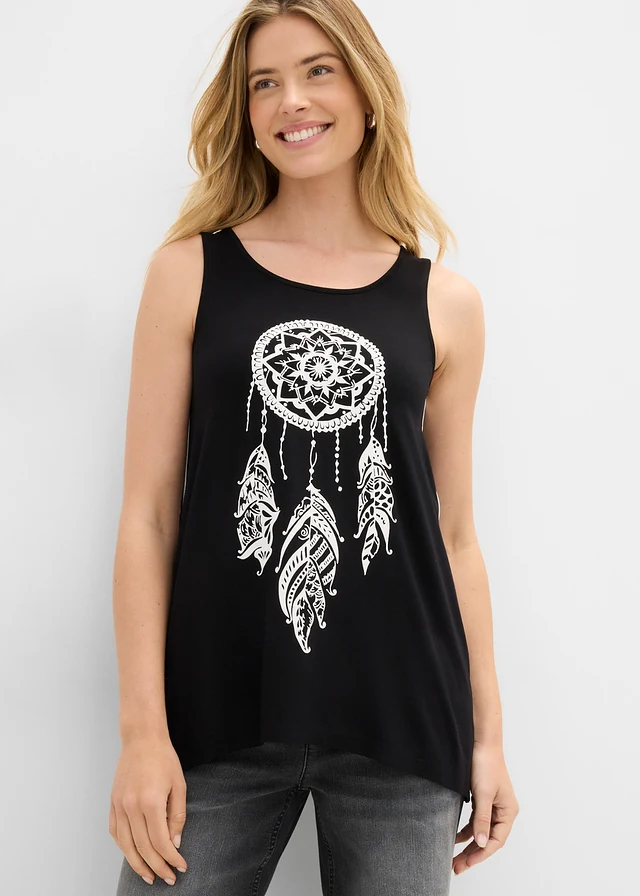 Top long imprimé, Couleur: noir-blanc imprimé