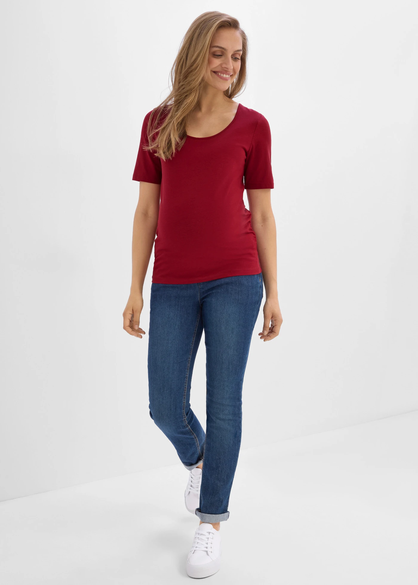 Lot de 2 T-shirts de grossesse à encolure ronde dégagée • écru + merisier • product-page.page-title-suffix