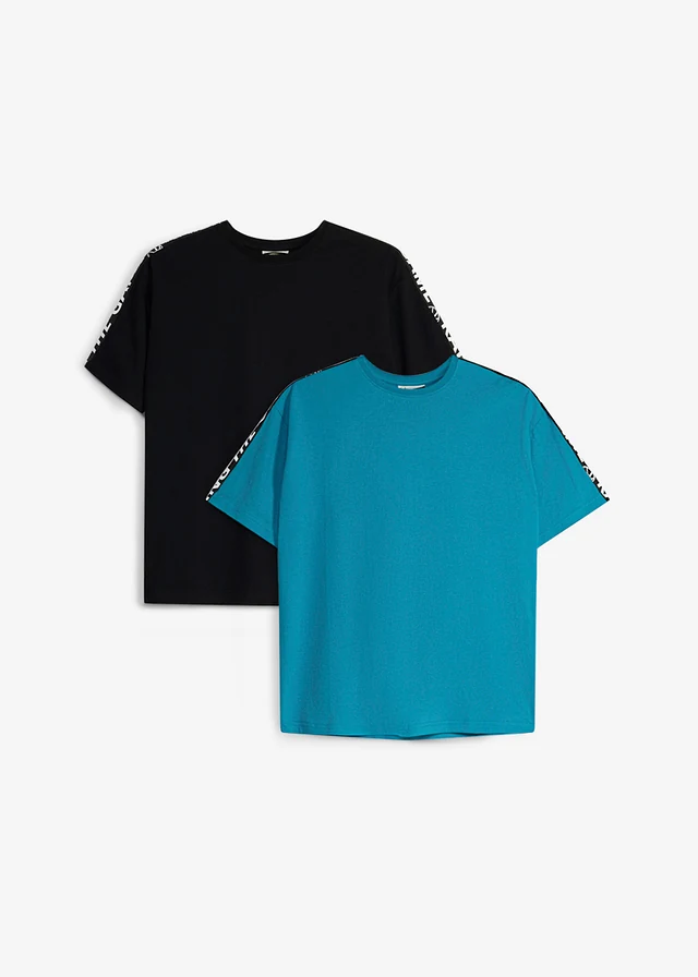 Lot de 2 T-shirts 100% coton • noir + bleu lagon imprimé • product-page.page-title-suffix