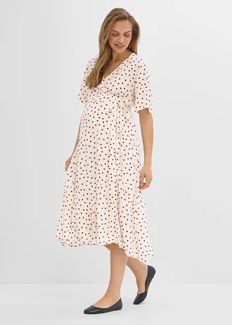 Robe fluide de grossesse et d’allaitement en crêpe de viscose • beige sable pois noir • Boutique bonprix