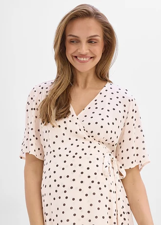 Robe fluide de grossesse et d’allaitement en crêpe de viscose • beige sable pois noir • Boutique bonprix
