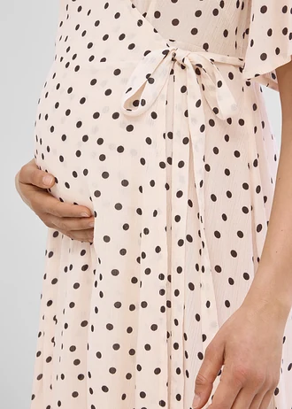 Robe fluide de grossesse et d’allaitement en crêpe de viscose • beige sable pois noir • Boutique bonprix