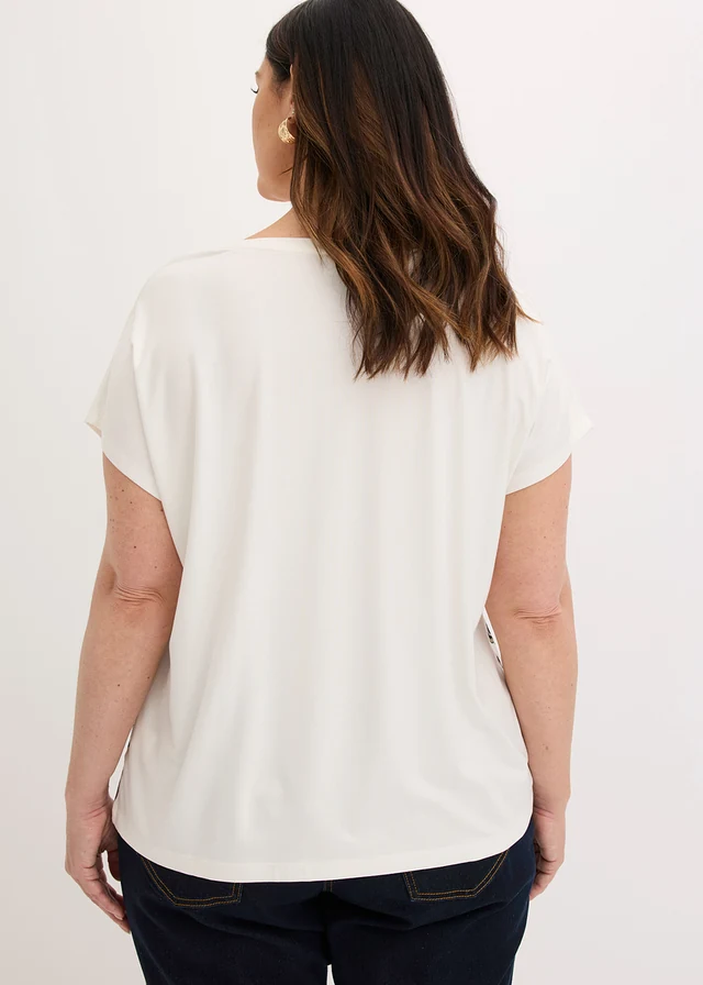 Oversized shirt met een band van kant, Kleur: wolwit/zwart paisley