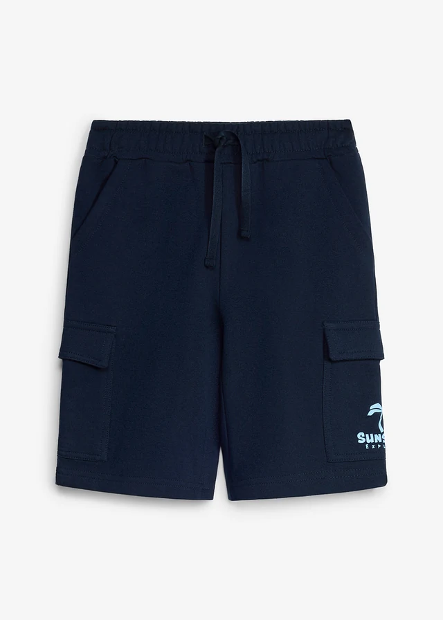 Bermuda sweat poches cargo 100% coton, Couleur: bleu foncé