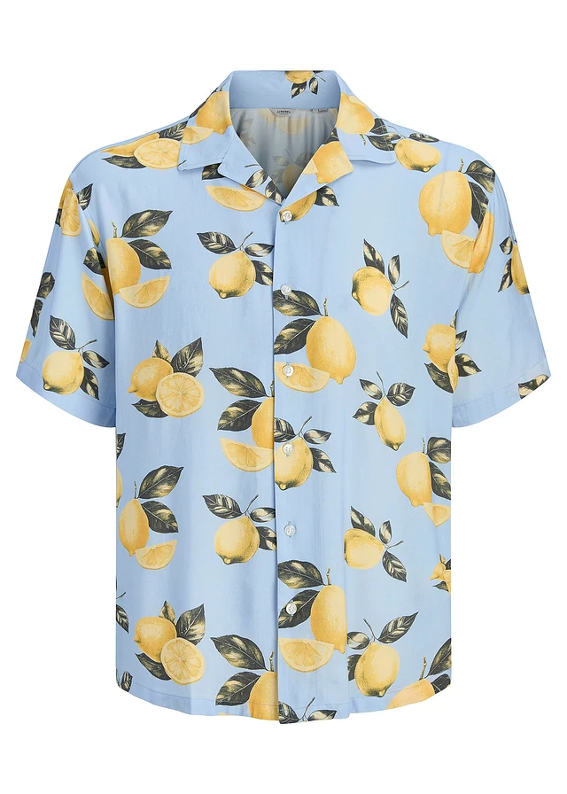 Overhemd van JJ REBEL met korte mouwen, Kleur: lichtblauw met print