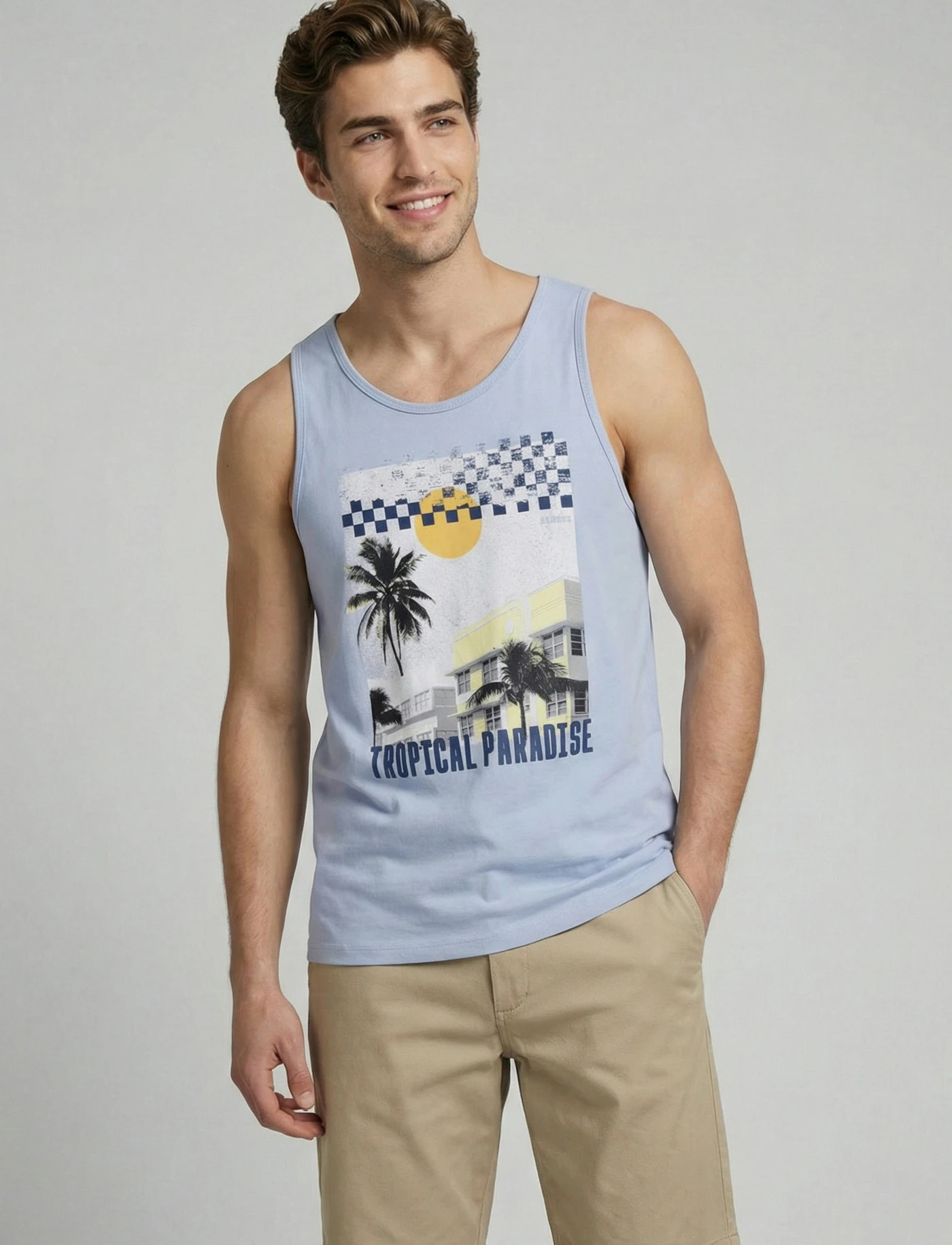 Débardeur marcel JJ REBEL 100% coton • bleu clair imprimé • product-page.page-title-suffix