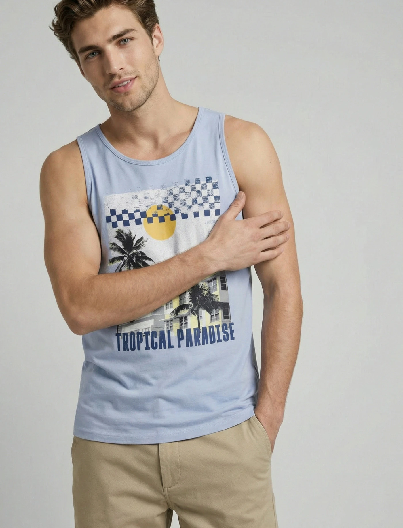 Débardeur marcel JJ REBEL 100% coton • bleu clair imprimé • product-page.page-title-suffix