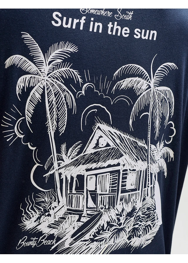 JJ REBEL T-shirt z czystej bawełny • niebieski atramentowy z nadrukiem • sklep bonprix