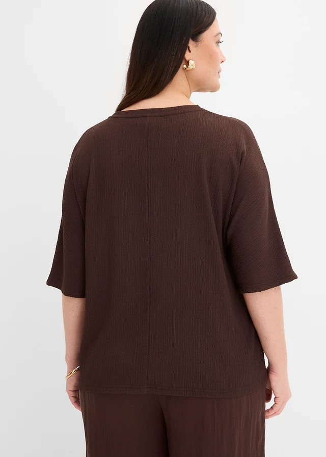 Shirt van gestructureerd materiaal, Kleur: donkerbruin