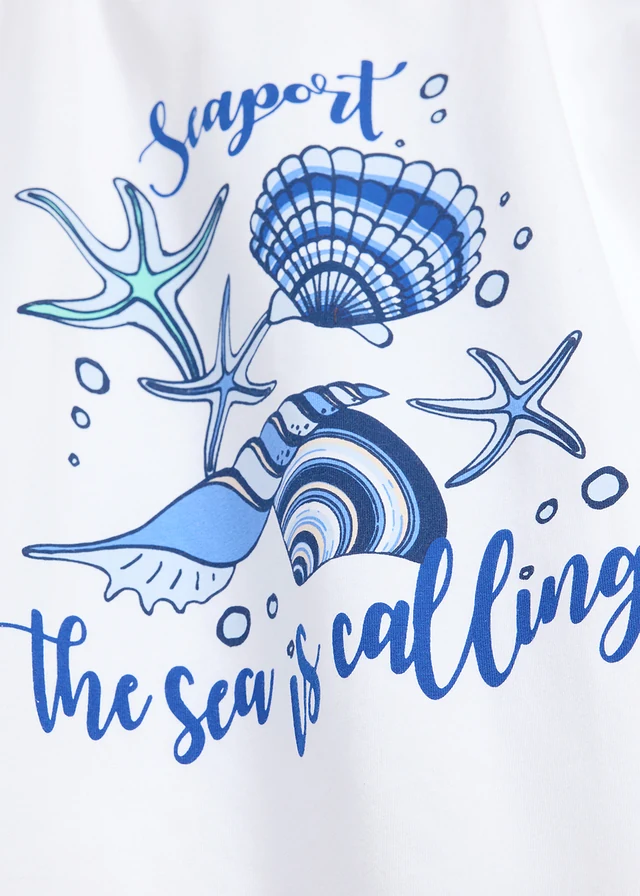 Shirt van een elastische biologisch katoenmix, Kleur: wit met print