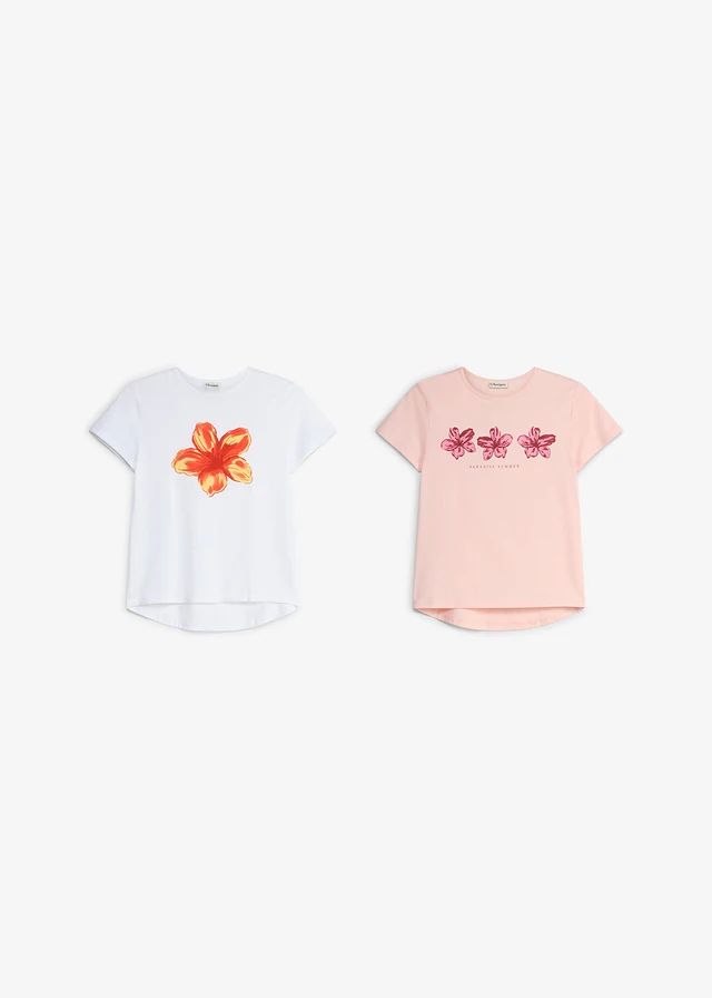 Bluză din material elastic cu bumbac organic (set 2 buc.), culoare: alb+roz deschis floral