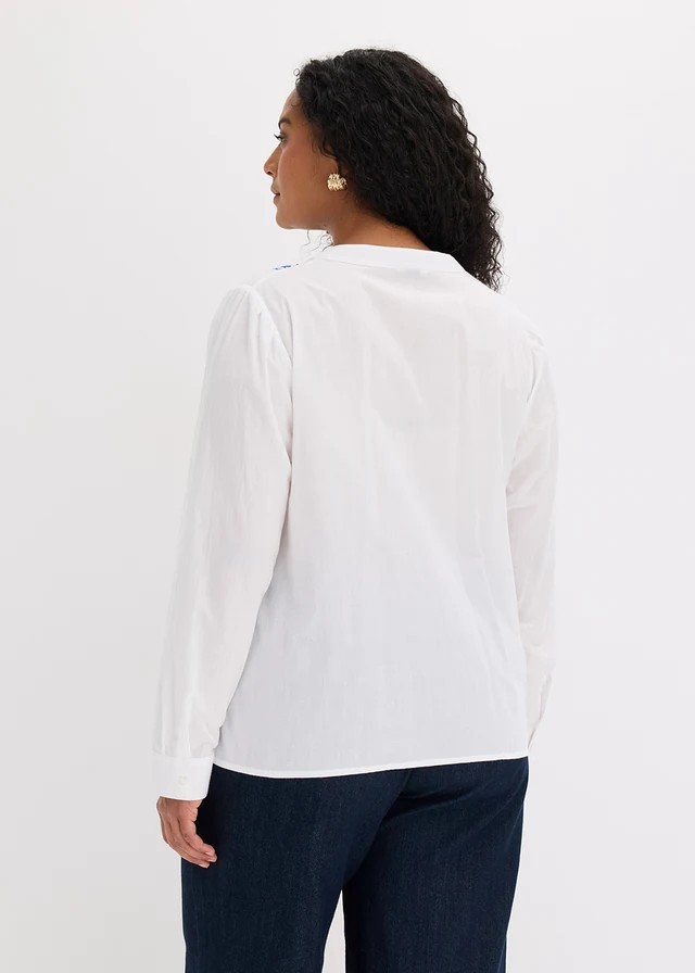 Blouse van puur katoen met borduursel, Kleur: wit-blauw gebloemd