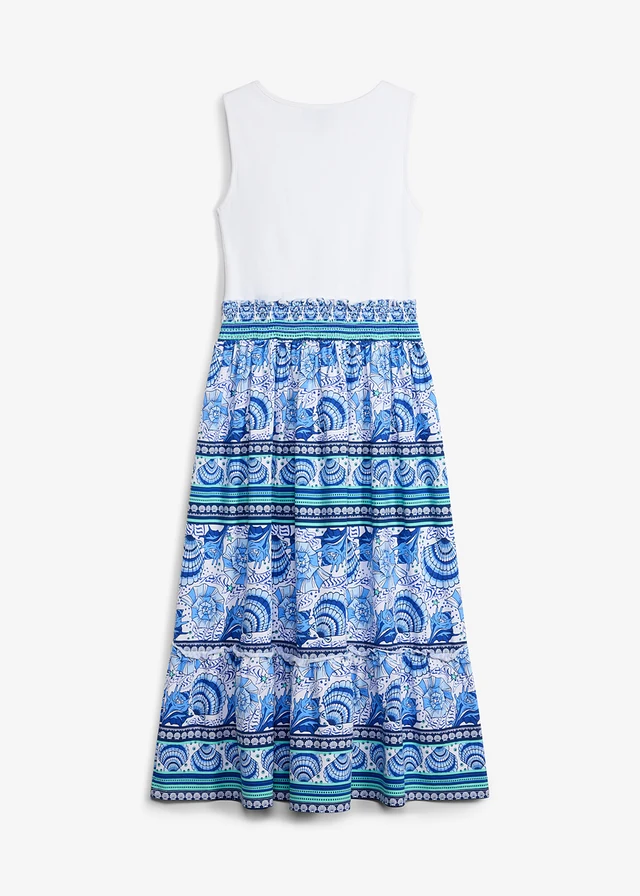 Rochie din jerse cu aspect 2 în 1 • alb-albastru cobalt cu imprimeu • magazin bonprix