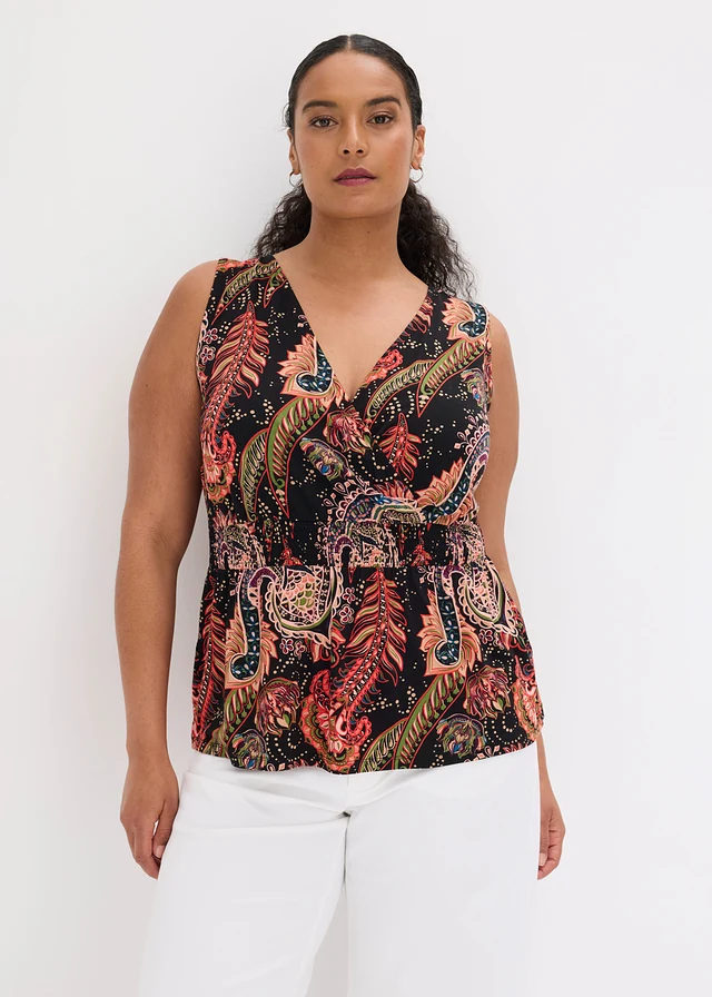 Top en jersey viscose doux, Couleur: noir paisley