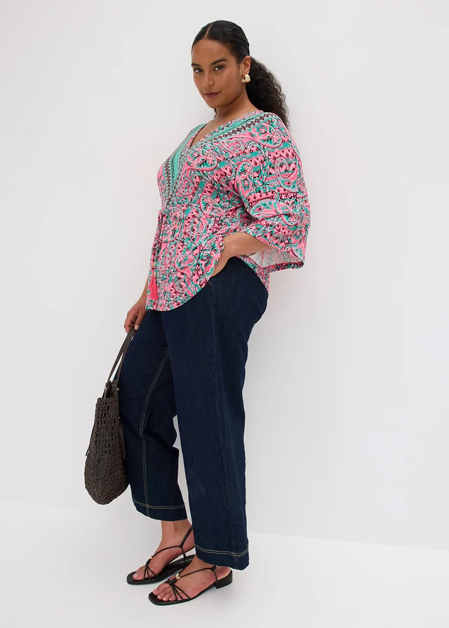 Shirt tuniek van een zachte viscosemix, Kleur: pink-turkoois gedessineerd