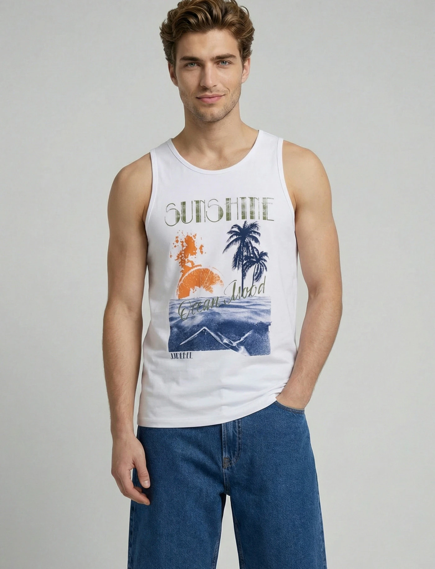 Top sport JJ REBEL din bumbac 100% • alb cu imprimeu • magazin bonprix