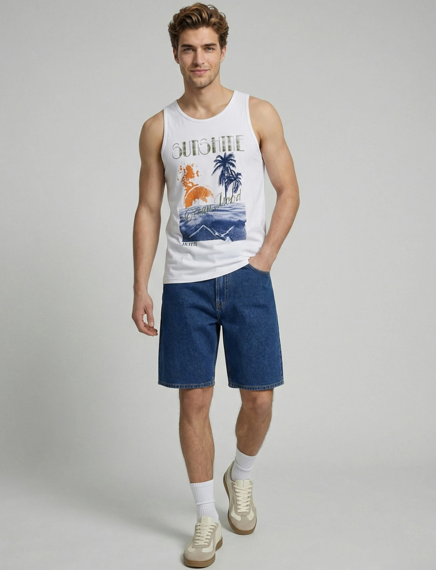 Débardeur marcel JJ REBEL 100% coton • blanc imprimé • product-page.page-title-suffix