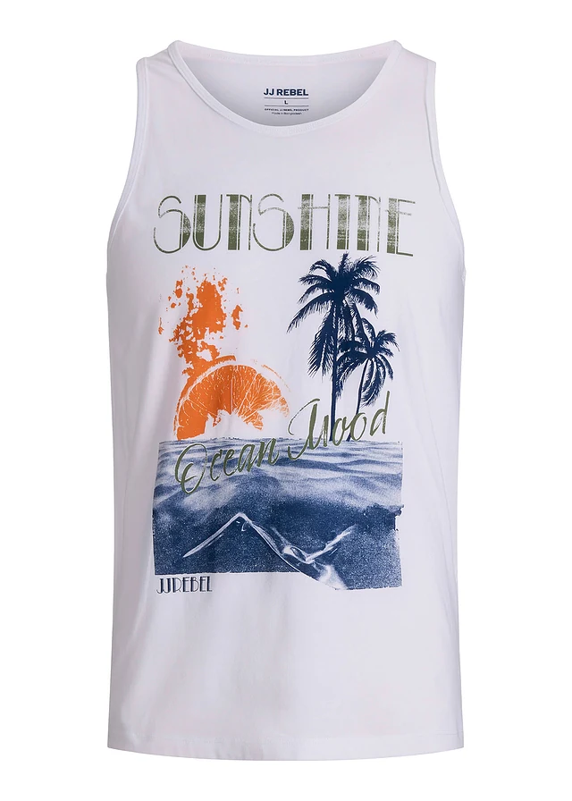Top sport JJ REBEL din bumbac 100%, culoare: alb cu imprimeu