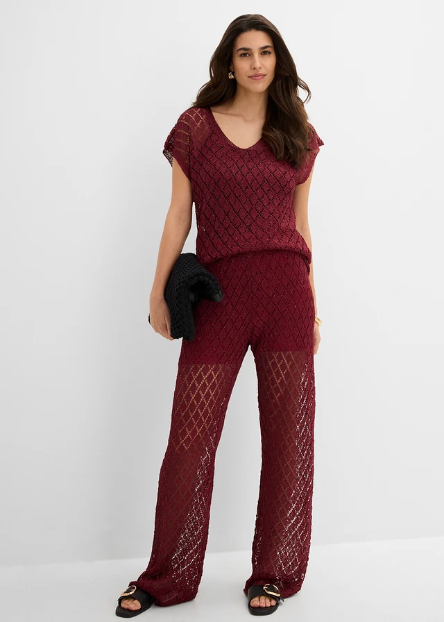 Pantaloni tricotați cu paiete • roșu arțar • magazin bonprix