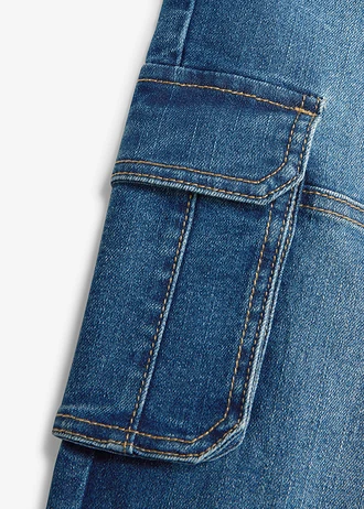 Jeansy loose fit, cargo z regulowanym pasem, straight, kolor: niebieski denim