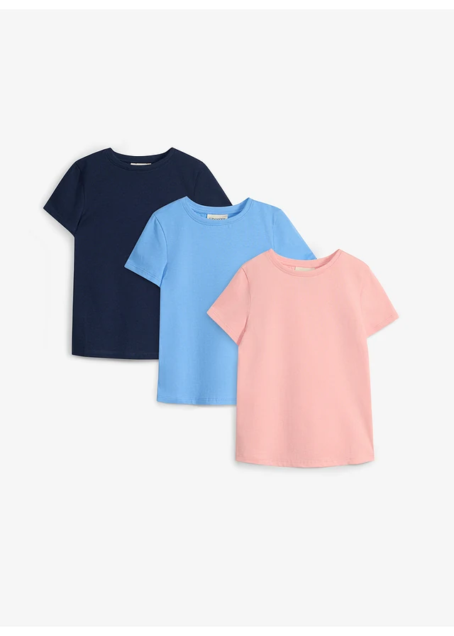 T-shirt z czystej bawełny organicznej (3 szt.) • pastelowy róż+granatowy+niebieski • sklep bonprix
