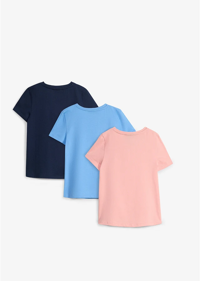 T-shirt z czystej bawełny organicznej (3 szt.) • pastelowy róż+granatowy+niebieski • sklep bonprix