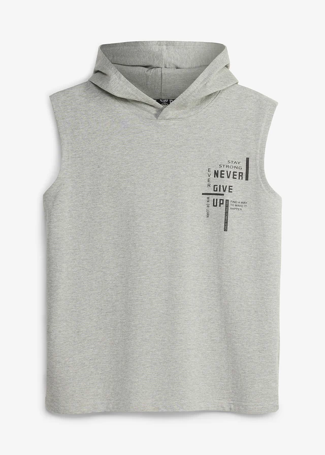Sweat-shirt à capuche sans manches, loose, Couleur: gris clair chiné