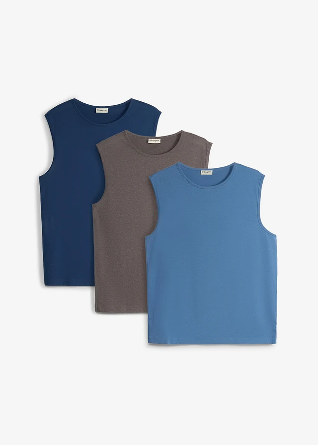 Lot de 3 débardeurs, Couleur: bleu jean + anthracite chiné + bleu profond