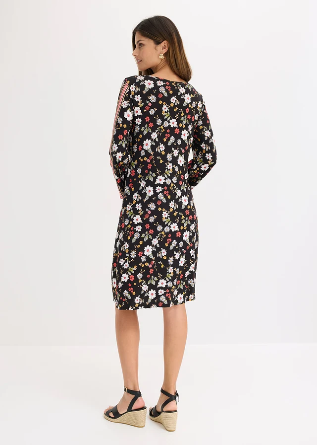 Tuniekjurk van een soepele viscosemix, Kleur: zwart gebloemd