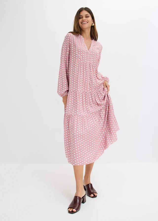 Robe tunique en viscose fluide, Couleur: marron chocolat graphique