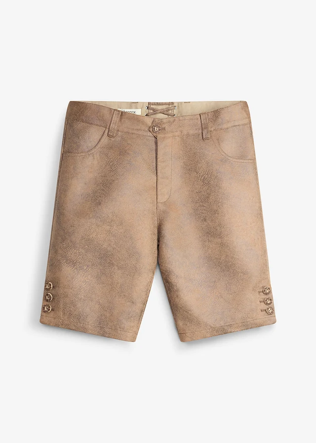 Tiroler short van imitatieleer, Kleur: bruin