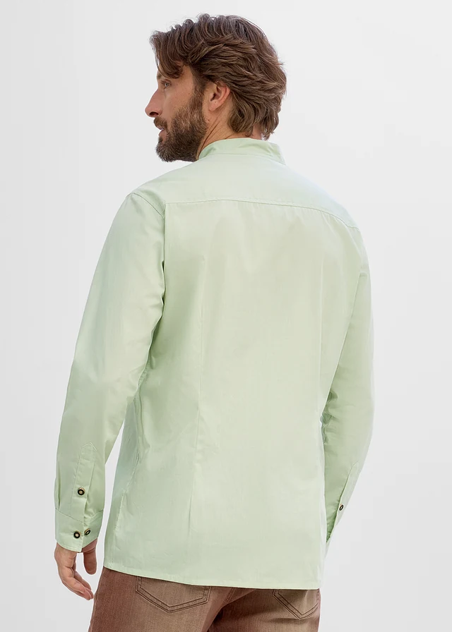 Tiroler overhemd van katoen, regular fit, Kleur: kiezelgroen