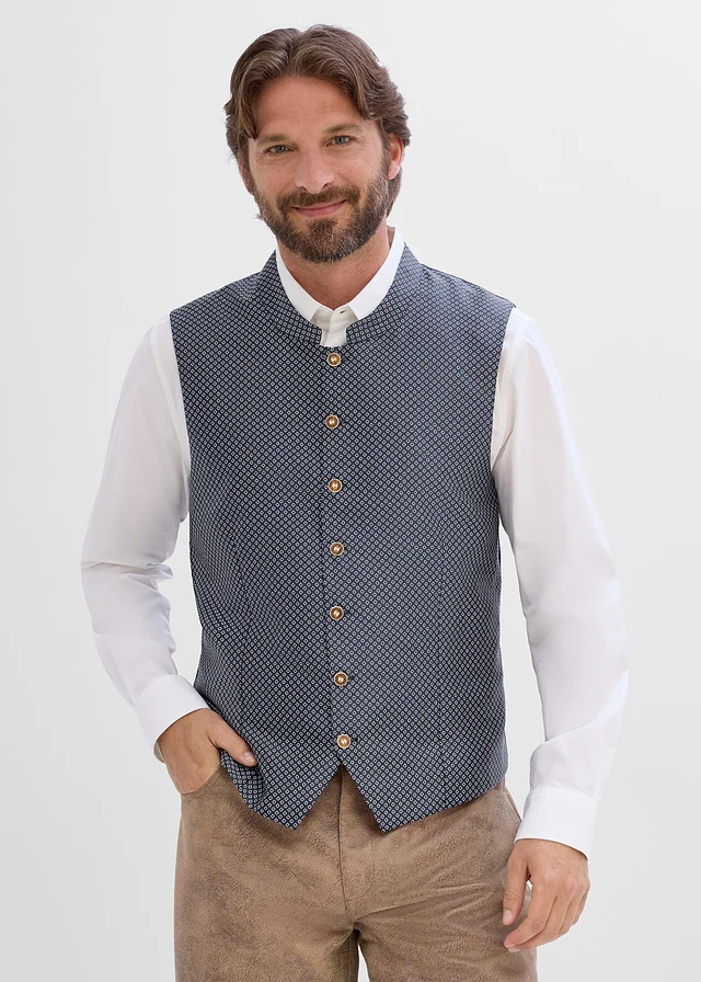 Tiroler gilet in regular fit, Kleur: inktblauw