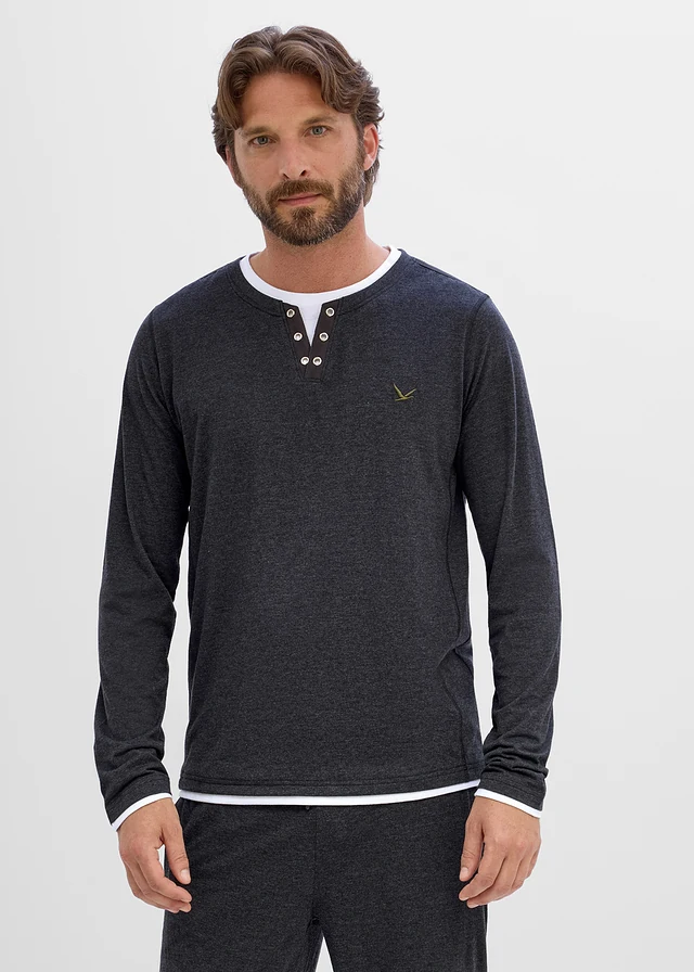 Lot de 2 T-shirts manches longues, style 2en1 • olive foncé + anthracite chiné • Boutique bonprix
