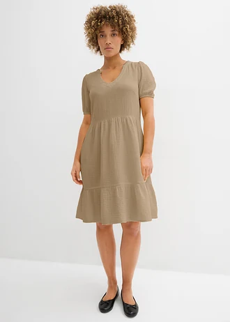 Oversize šaty z bavlněného mušelínu, barva: světlá khaki