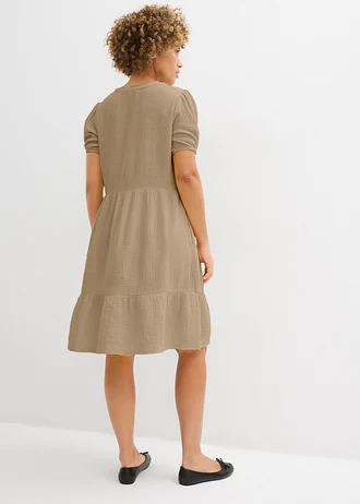 Oversize šaty z bavlněného mušelínu, barva: světlá khaki
